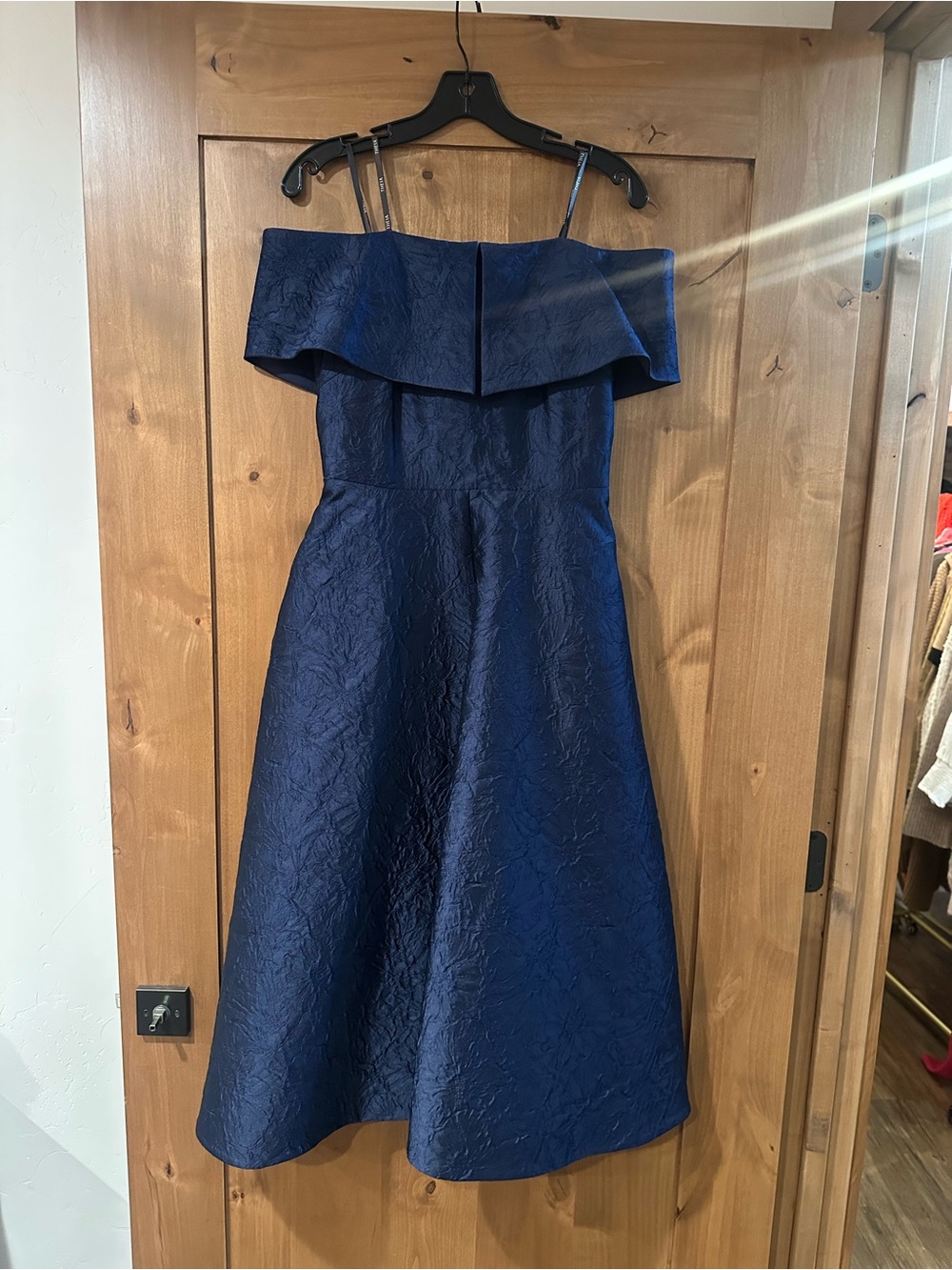 Theia Royal Blue Off-Shoulder Jacquard Dress